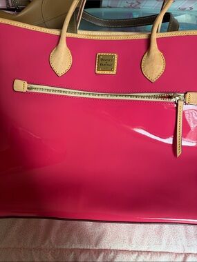 Dooney & Bourke Hot Pink Patent Tote with Natural Trim